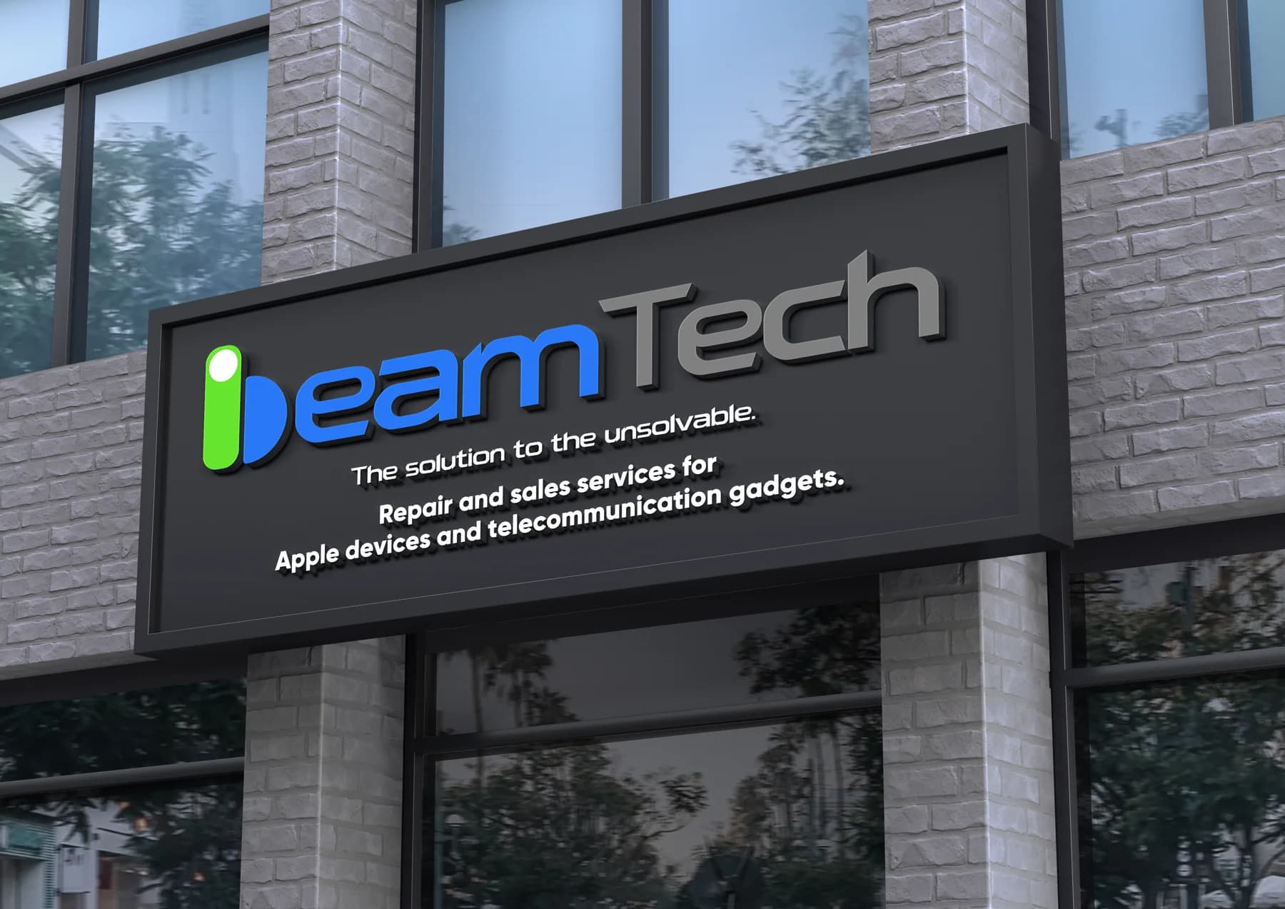 Beam Tech exterior storefront signage mockup