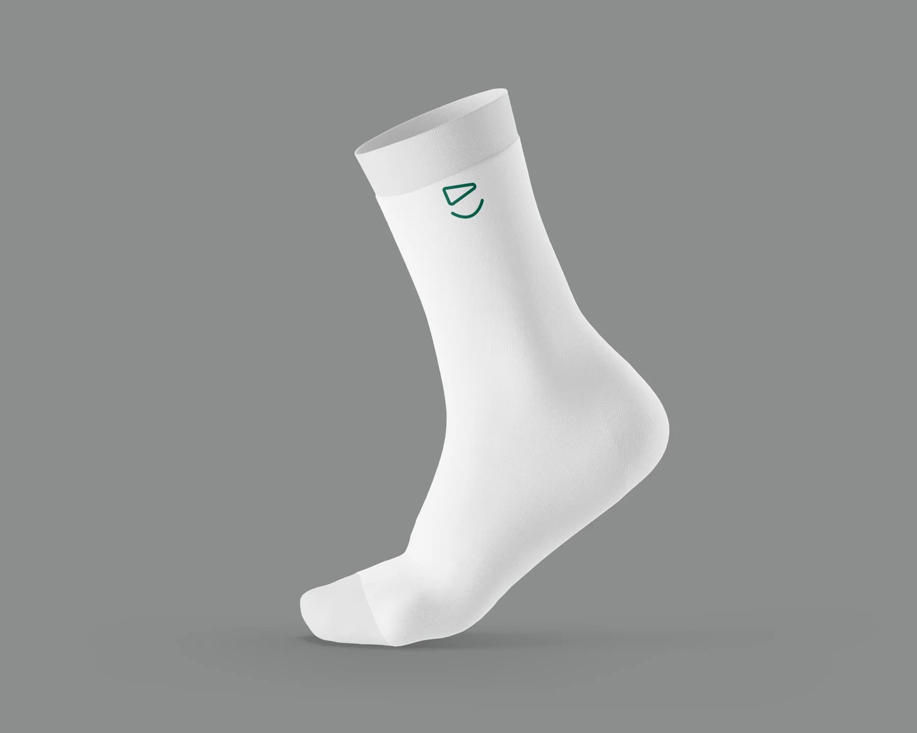White athletic sock with the green Beams By Edo symbol