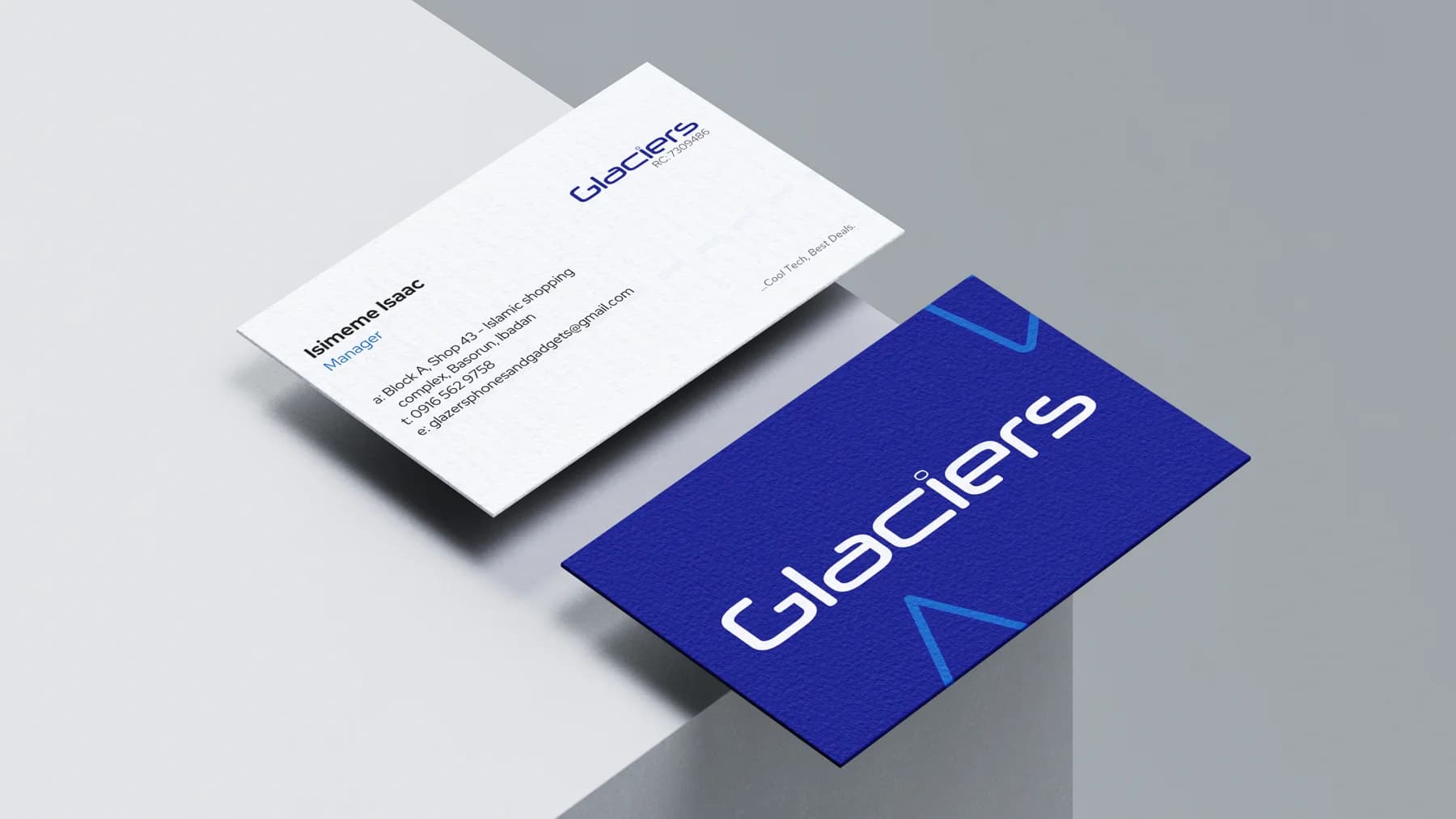Blue and white Glaciers business card mockups