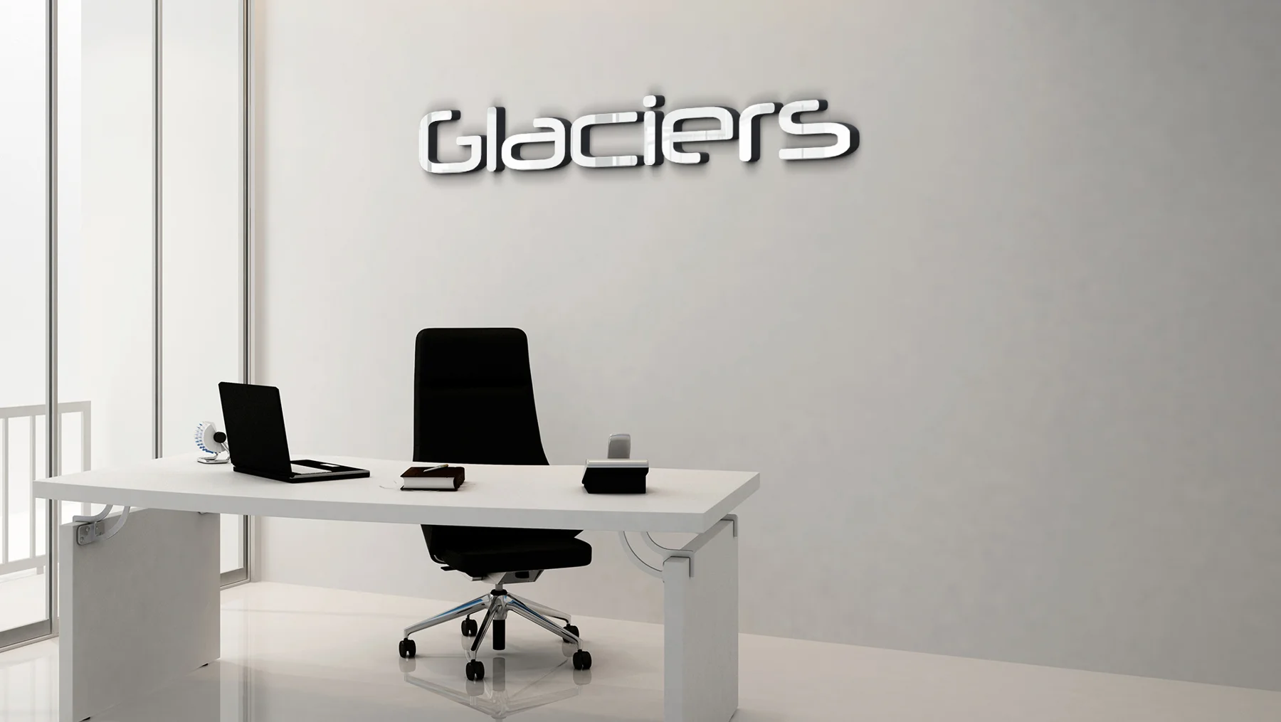 Glaciers dimensional wordmark on an office wall