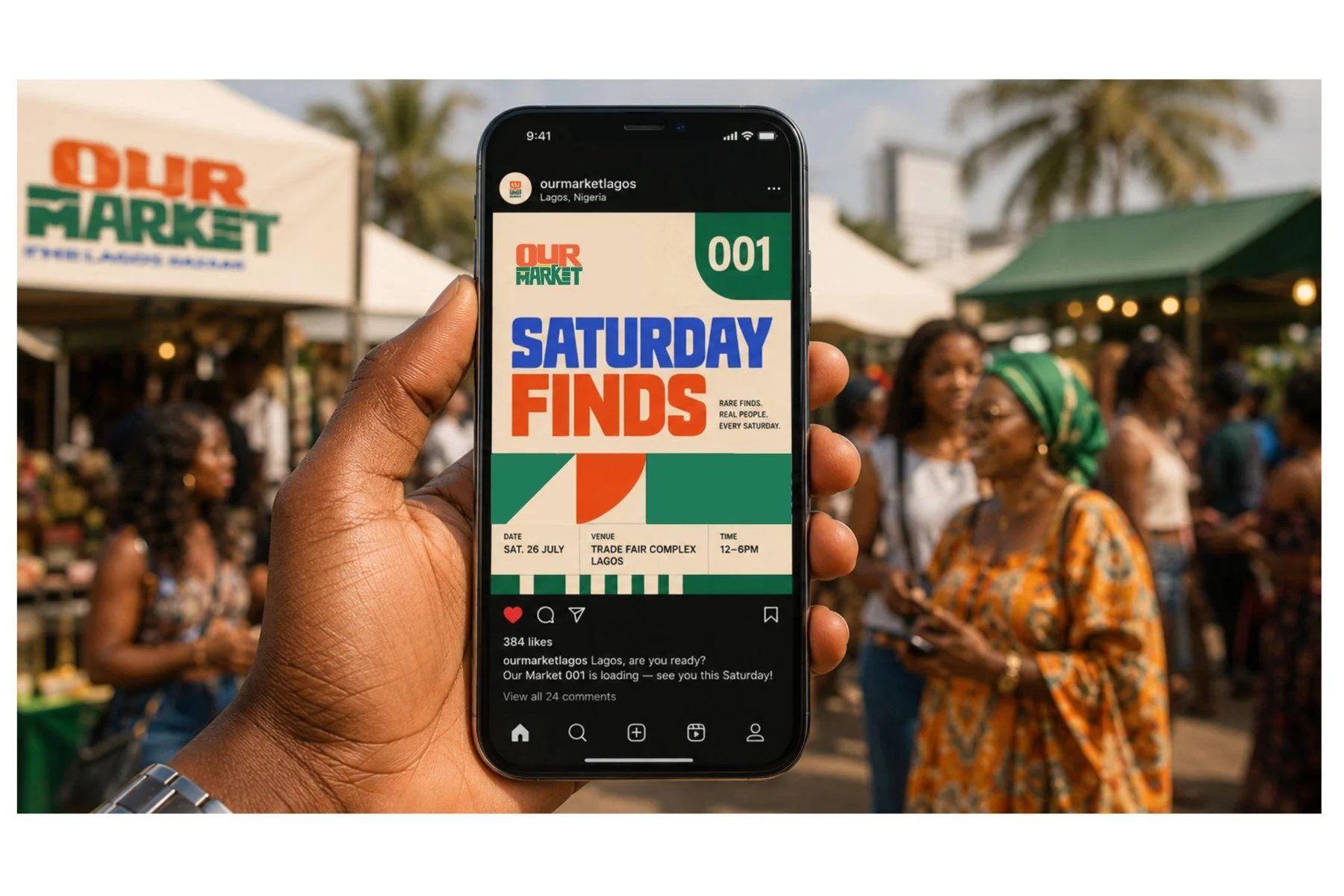 Our Market Saturday Finds campaign displayed on a phone
