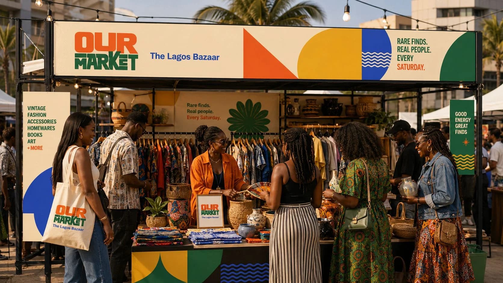 Our Market canopy and stall signage application