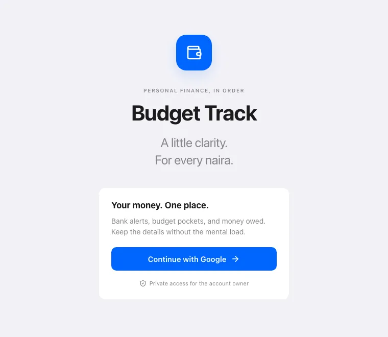 The Budget Track sign-in page