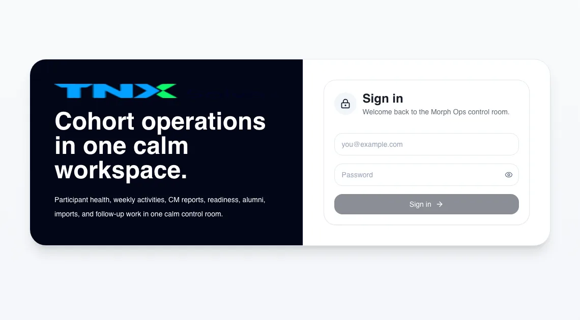 The Morph Ops Control Room sign-in page