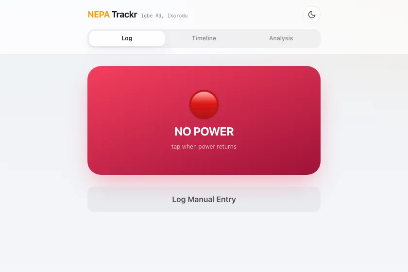 NEPA Trackr's one-tap power log